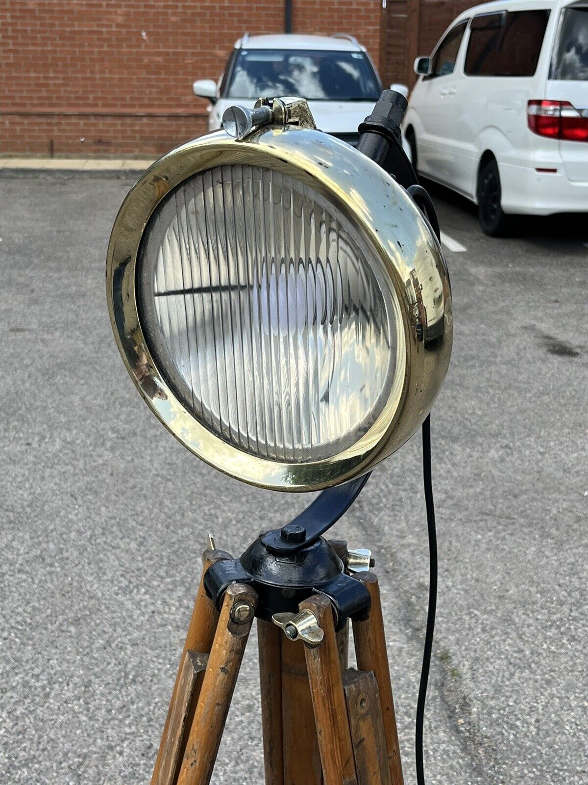 Industrial 1920’s Tripod Light, The Light Being From A 1920’s Old Car.