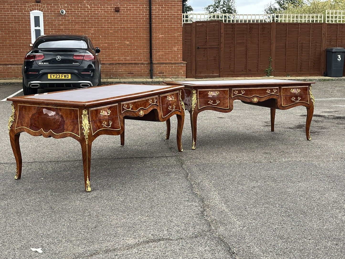 Pair Of Large Inlaid Kingswood Desks With Brass Decoration, Very Impressive.
