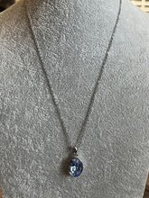 Vintage 1980s Rhodium Plated Blue Solitaire Crystal  Necklace New Old Stock
