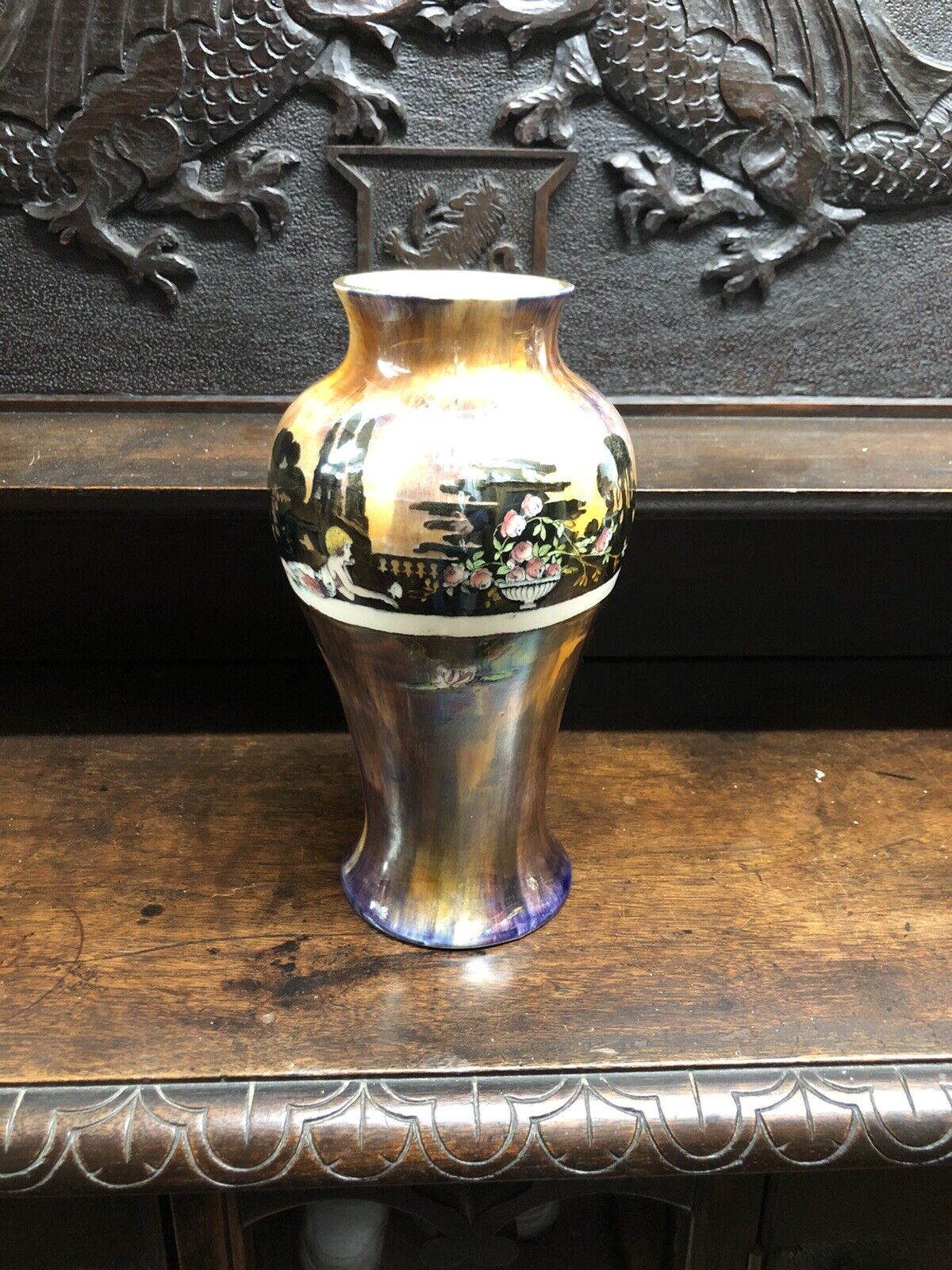 Wilkinsons Royal Staffordshire lustre pottery vase in the Pans Garden design.
