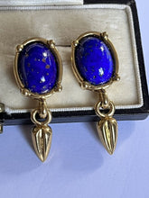 Vintage Gold Tone Faux Lapis Lazuli Drop Earrings