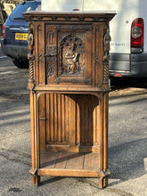 Drinks Cabinet, In Oak With Fine Carved Figures Of Knights & A Maiden.