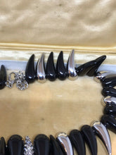 Vintage Black Silver Metal Diamanté Necklace