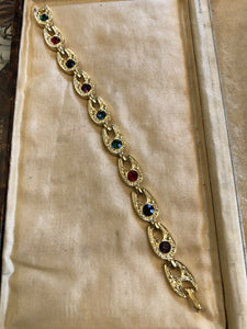 Vintage Gold Tone Multi Coloured Stone Bracelet