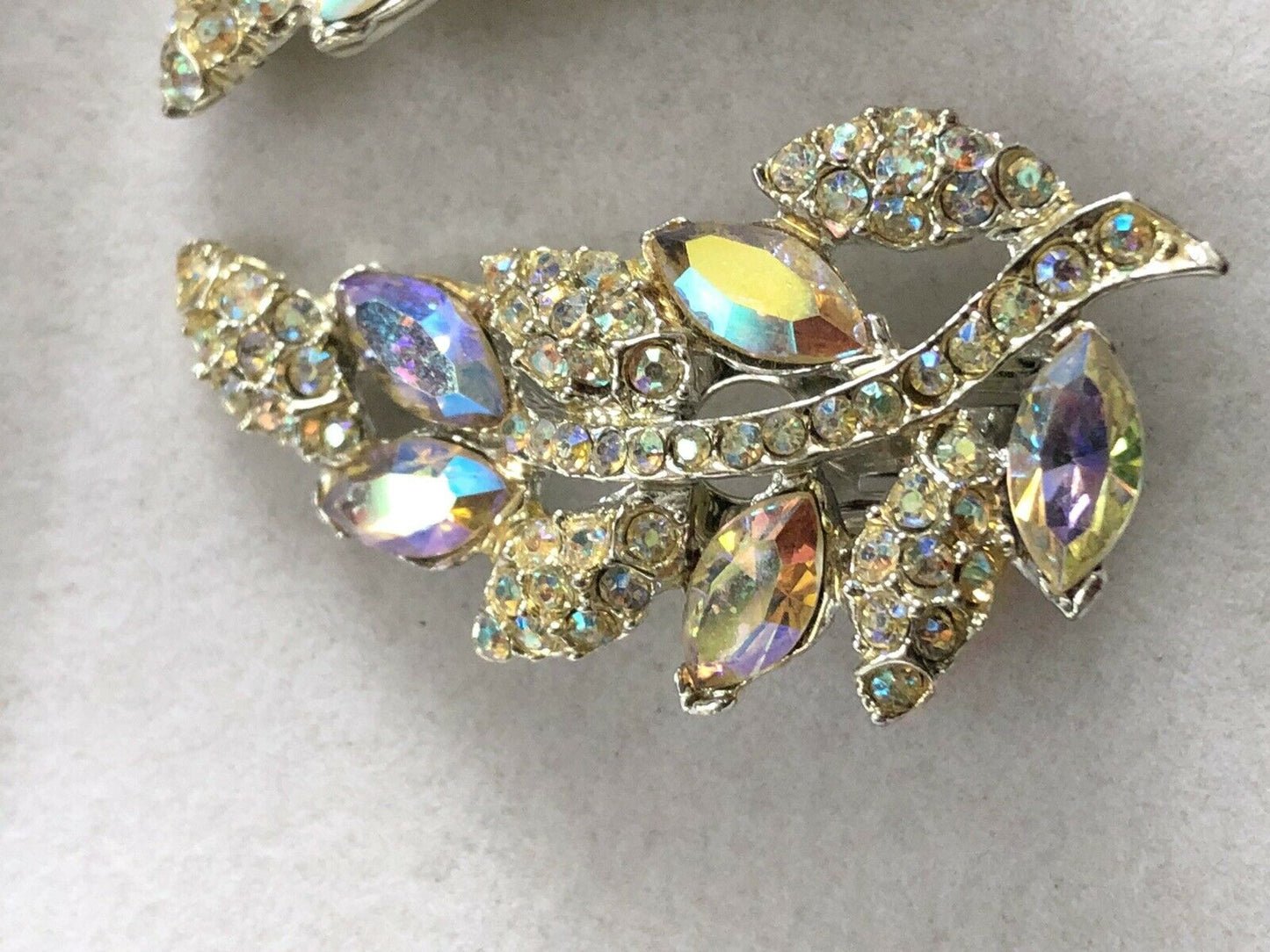 Vintage Aurora Borealis Crystal Clip On Earrings