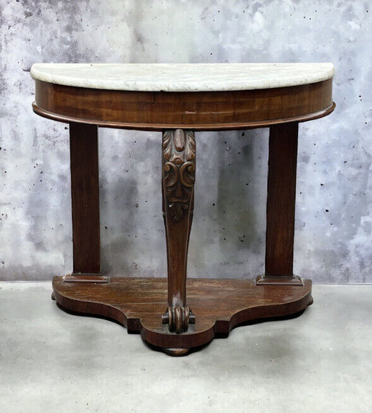 Victorian Half Round Hall Table With Marble Top