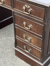 Pedestal Desk With Green Leather Top.