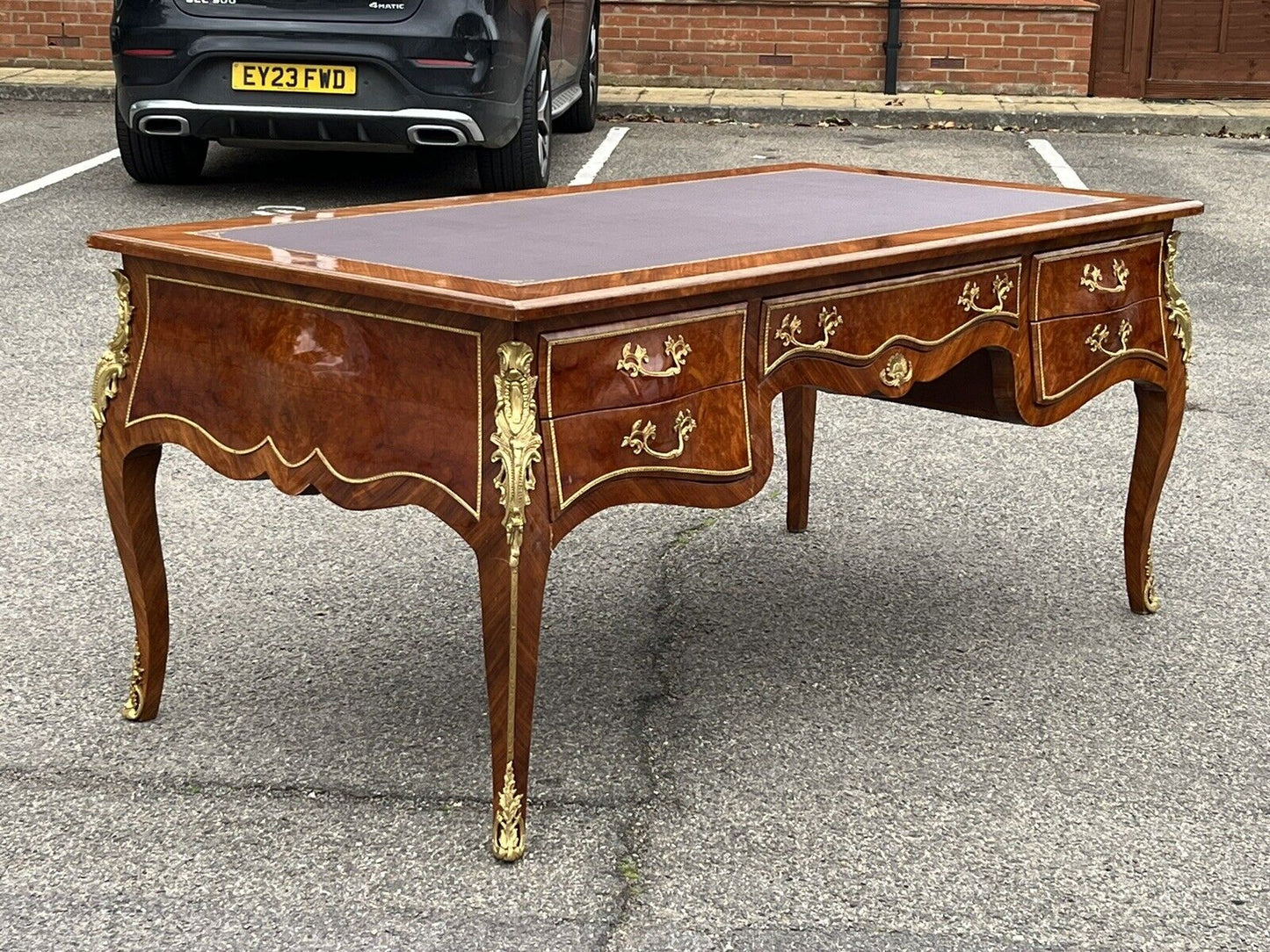 Pair Of Large Inlaid Kingswood Desks With Brass Decoration, Very Impressive.