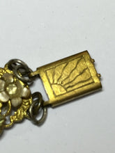 Vintage Gold Tone Filigree Diamanté Pink Orange Green Flowers Bracelet