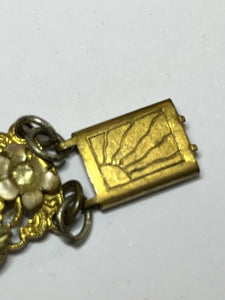 Vintage Gold Tone Filigree Diamanté Pink Orange Green Flowers Bracelet