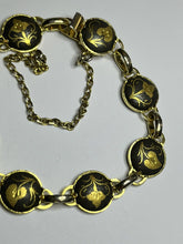 Vintage Toledo Demascene Spanish Gold Tone Leaf Bracelet Small Size