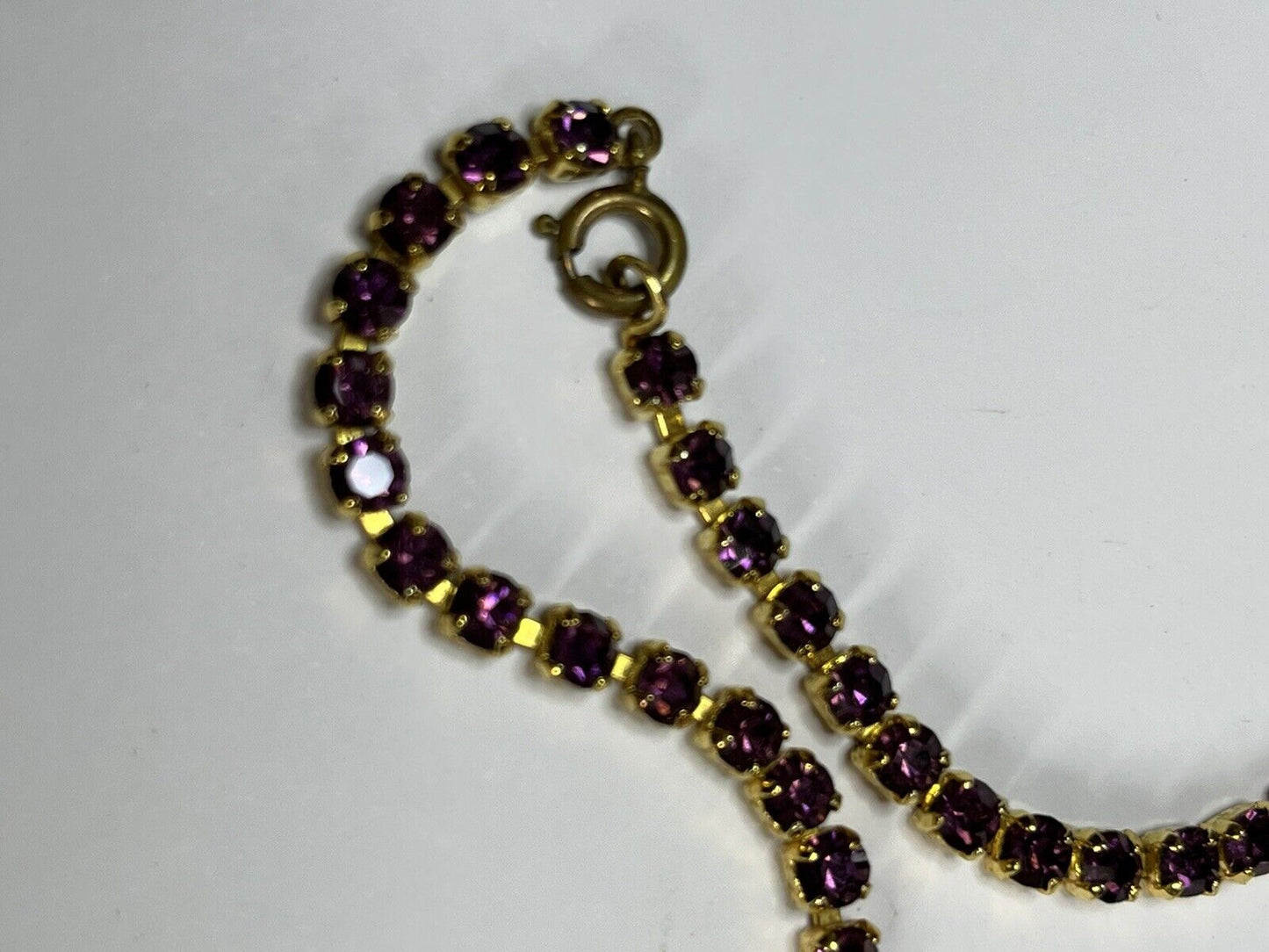 Vintage Frilled Gold Tone Purple Paste Necklace
