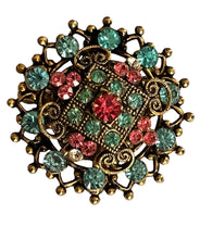 Vintage Signed Coro Blue Pink Clear Diamanté Detailed Brooch