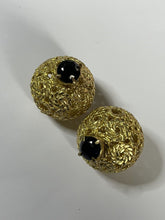 Vintage Gold Tone Blue Diamanté Stud And Ball Earrings