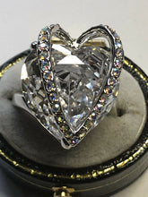 Vintage Rhodium Plated 3D Heart Cubic Zirconia Statement Ring