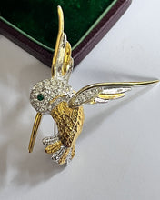 Vintage Silver Gold Tone Diamanté Hummingbird Brooch