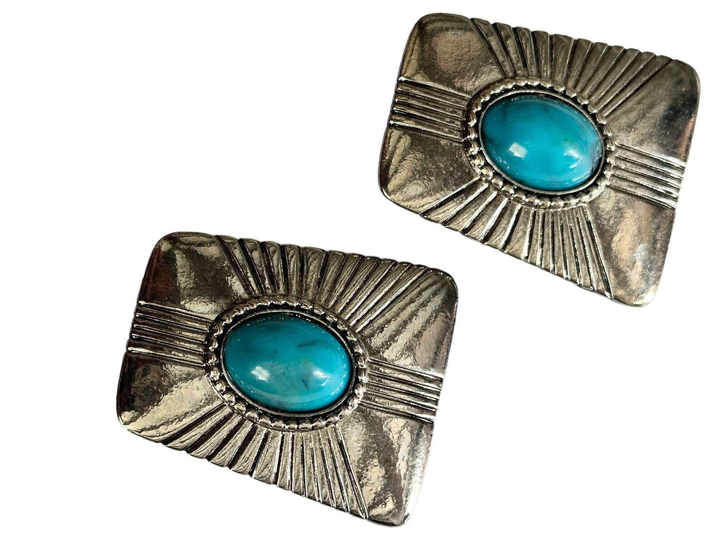 Vintage Silver Tone Faux Turquoise Clip On Earrings