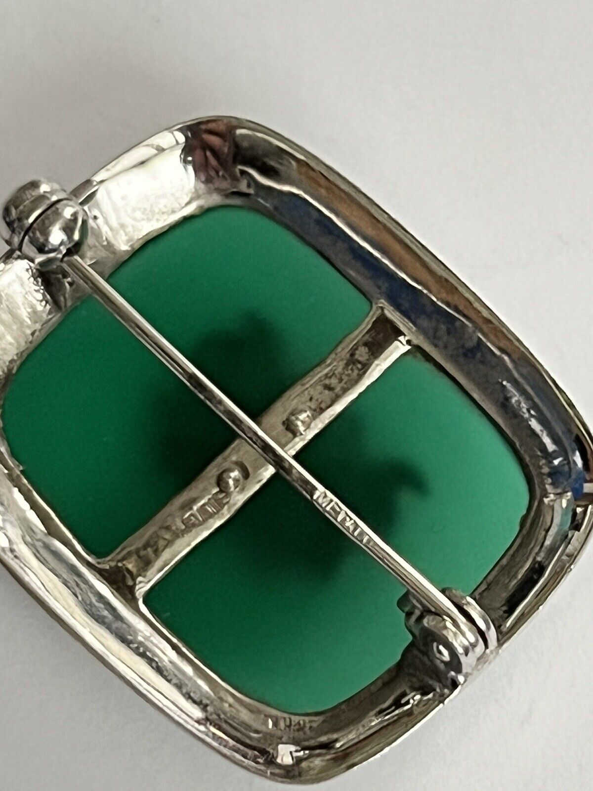 Vintage Silver 925 Green Onyx Marcasite Brooch And Screwback Earring Set