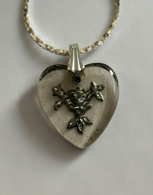 Vintage Glass Reverse Carved Heart Flowers Pendant