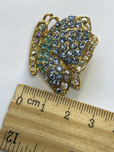 Vintage Gold Tone Butterfly Blue Diamanté Brooch