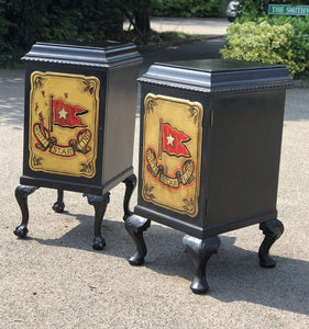 Pair Of Edwardian Wine Celleratte Cabinets With White Star Line Decoration.