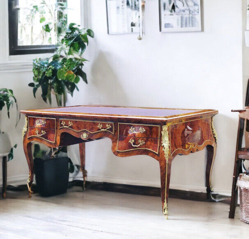 Large Empire Style Inlaid Kingswood Desk With Brass Decoration