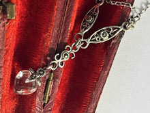 Vintage Silver 925 Marcasite Crystal Heart Drop Necklace