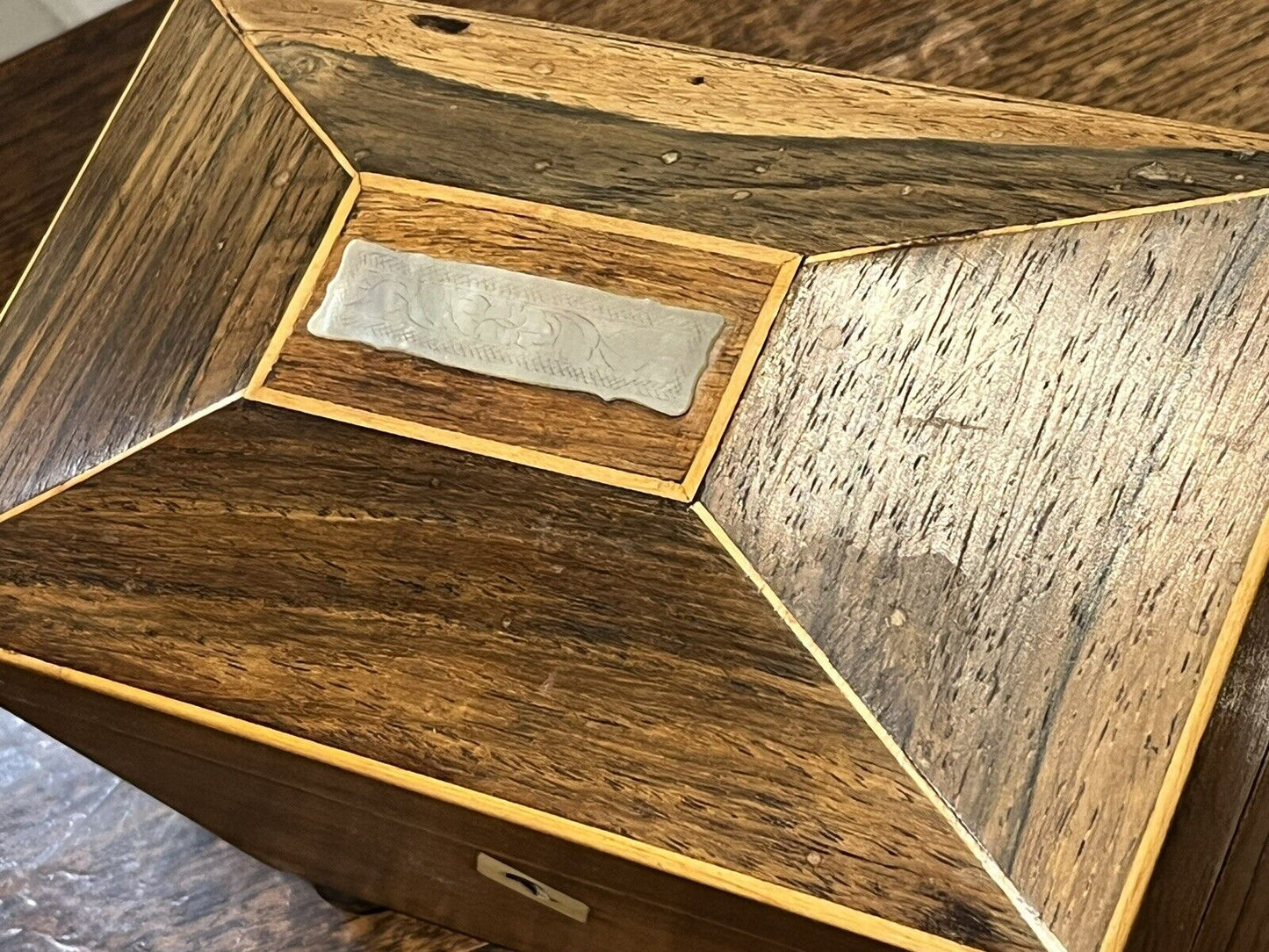Georgian Rosewood Sarcophagus shape Tea Caddy. We ship WORLDWIDE.