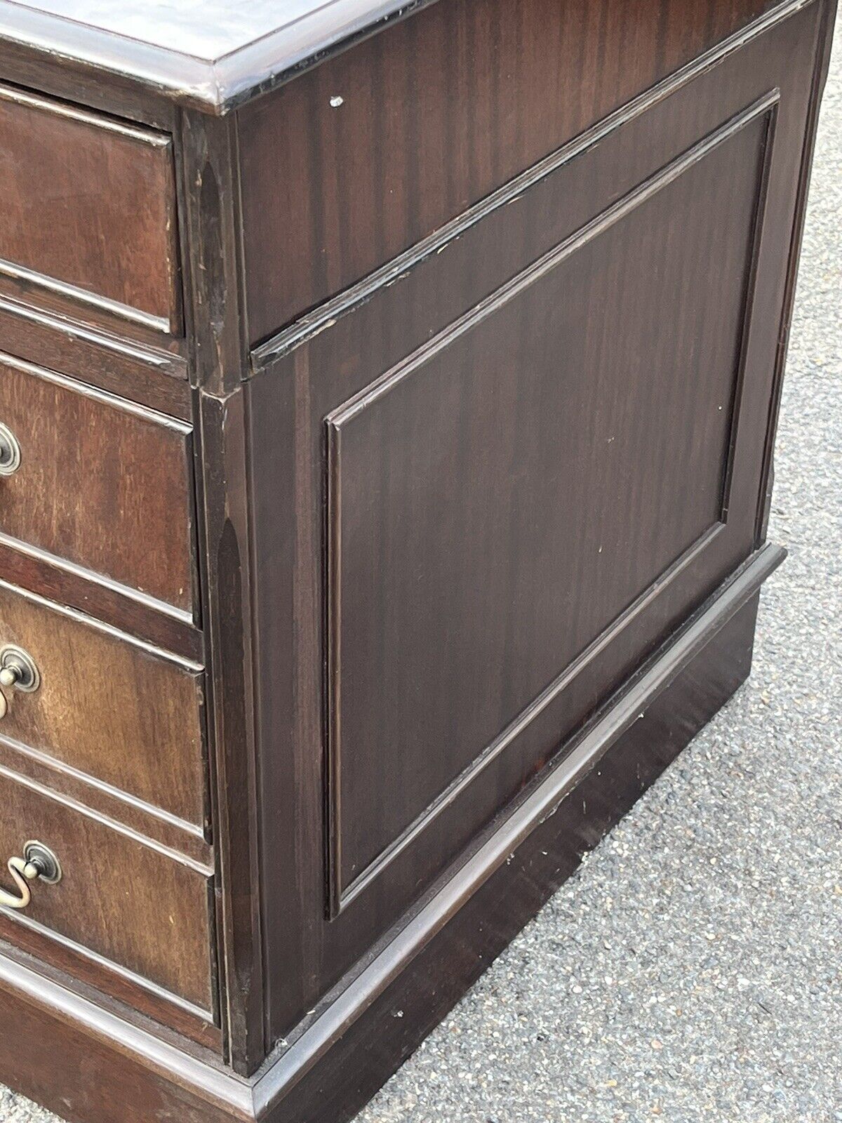 Pedestal Desk With Green Leather Top.