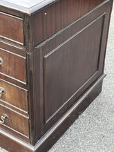 Pedestal Desk With Green Leather Top.