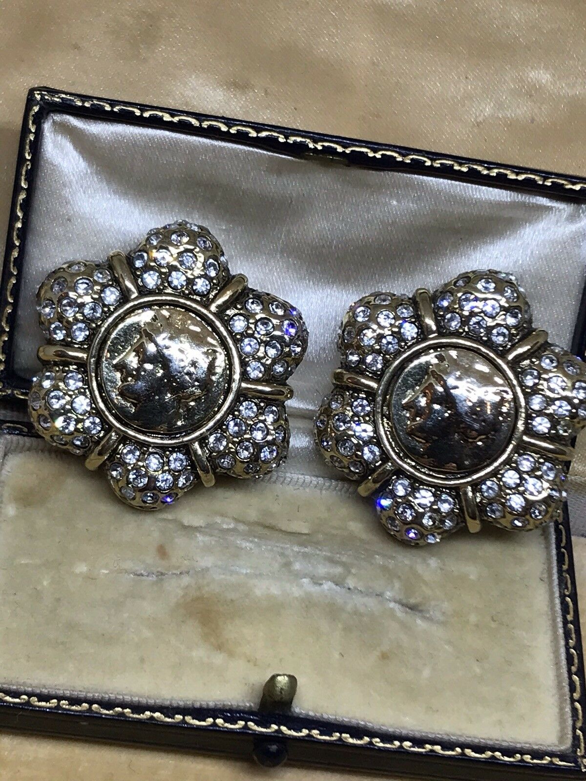 Vintage Diamanté Statement Clip On Earrings