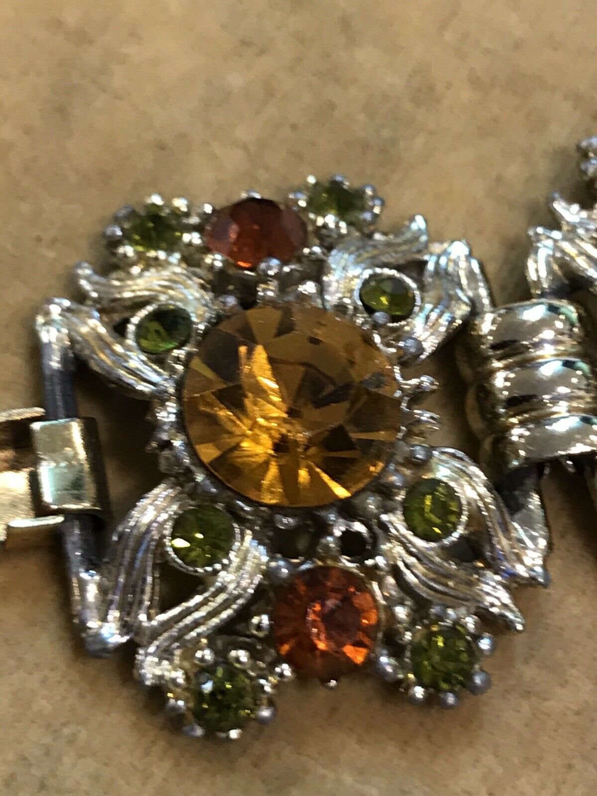 Vintage Old Diamanté Browns Greens Bracelet