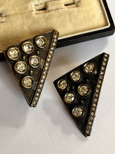 Vintage Triangle Diamanté Clip On Earrings Signed