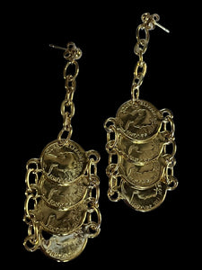 Vintage Etruscan Gold Tone Replica Coins Earrings