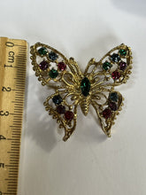 Vintage Gold Tone Multicoloured Butterfly Brooch