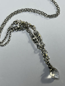 Vintage Silver 925 Marcasite Crystal Heart Drop Necklace