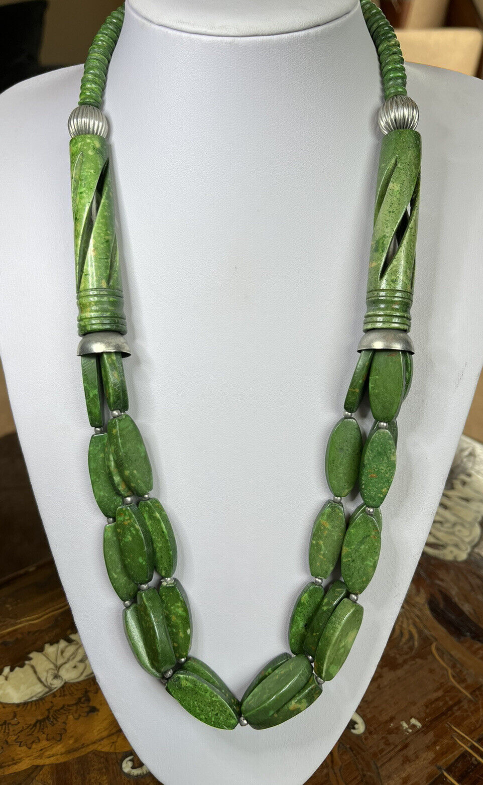 Vintage Natural Green Stone Statement Necklace