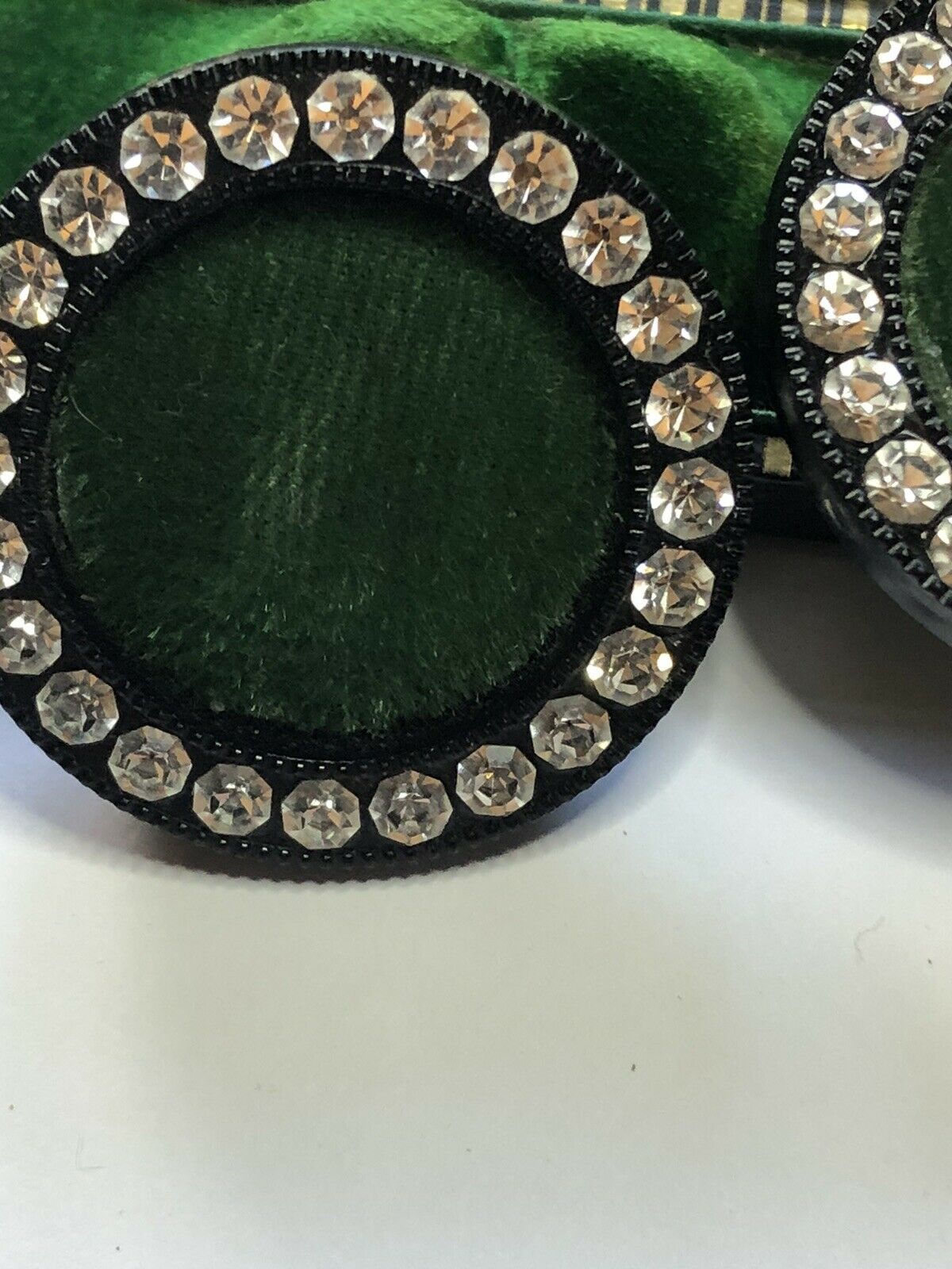 Vintage Signed Green Velvet Diamanté Clip On Earrings