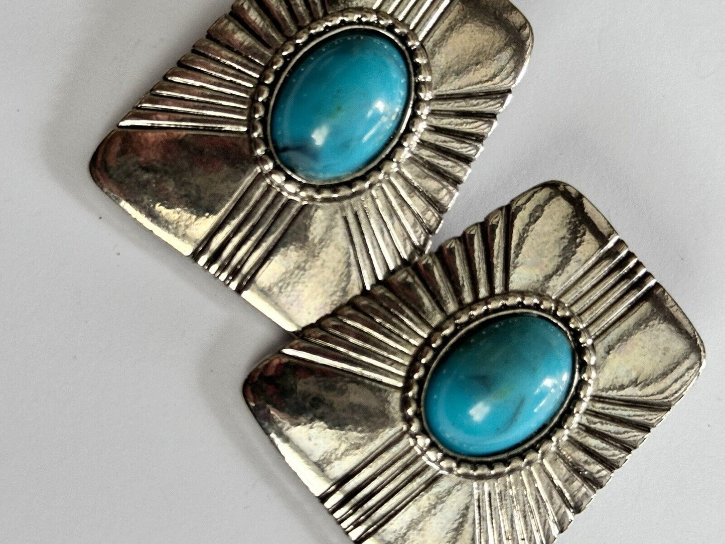 Vintage Silver Tone Faux Turquoise Clip On Earrings