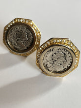 Vintage Gold Silver Tone Etruscan Coin Clip On Earrings Numbered