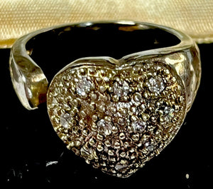 Vintage Sterling Silver Diamanté Heart Ring