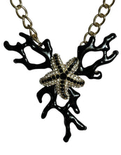 Vintage Black Coral Effect Starfish Diamanté Silver Tone Necklace