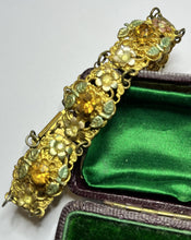 Vintage Gold Tone Filigree Diamanté Pink Orange Green Flowers Bracelet