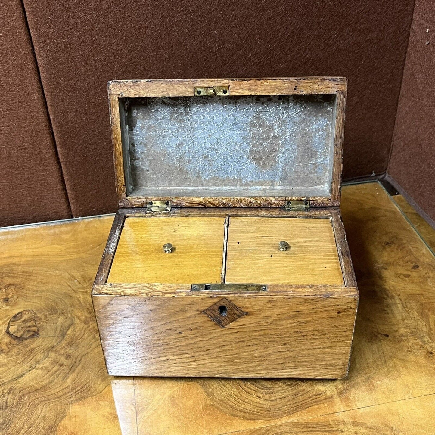 Antique Georgian Inlaid Oak Dome Top Tea Caddy