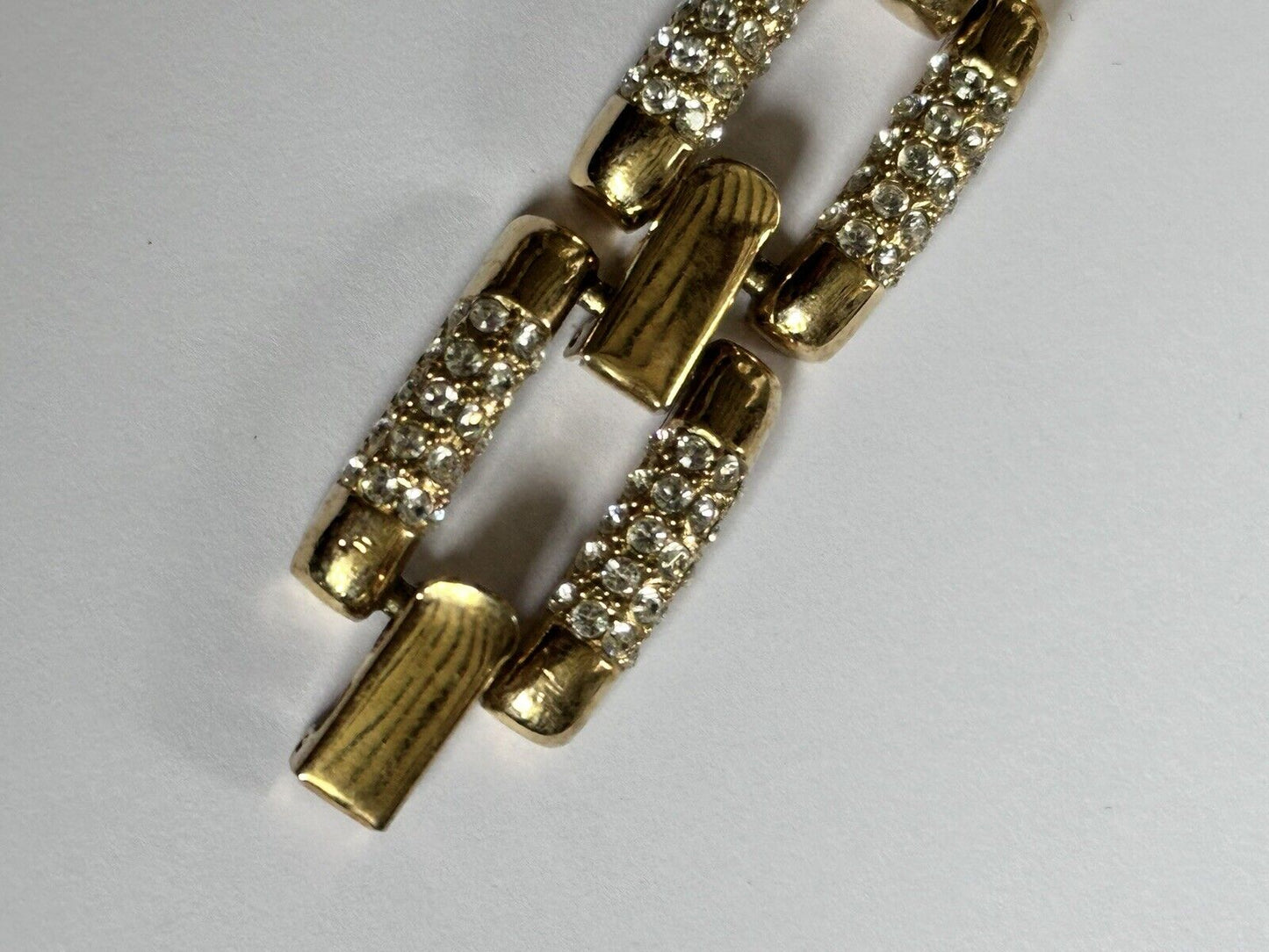 Vintage 1980s Gold Plated Diamanté Link Bracelet