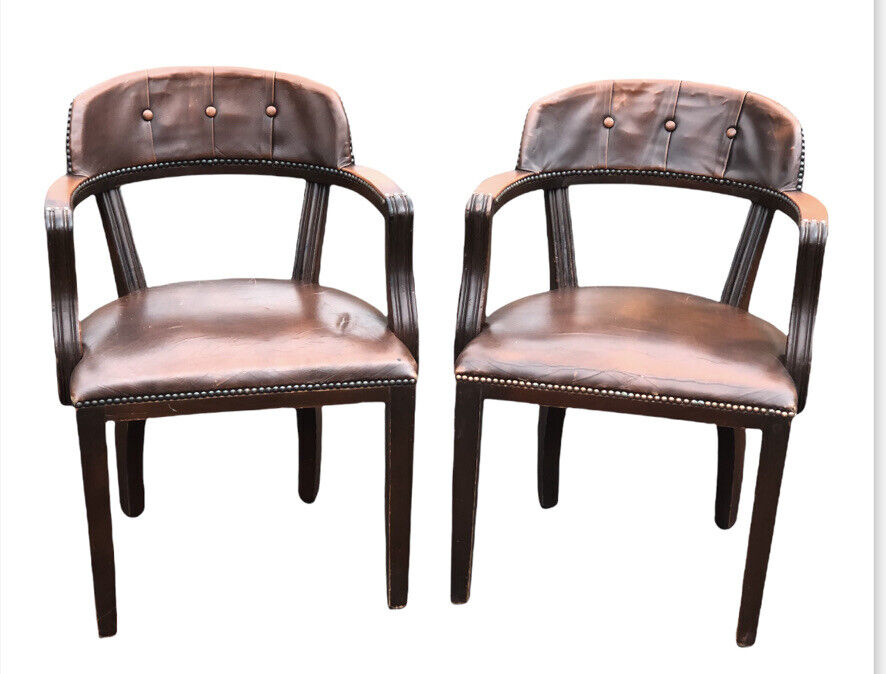 Brown Leather Pair Of Desk Chairs