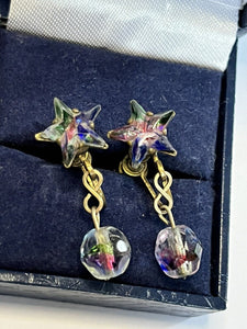 Vintage Gold Tone Multicoloured Glass Star Screwback Earrings