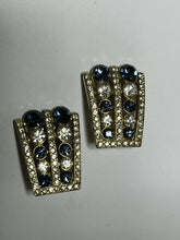 Vintage Silver Tone Blue Clear Paste Clip On Earrings