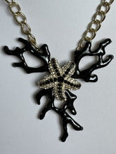 Vintage Black Coral Effect Starfish Diamanté Silver Tone Necklace