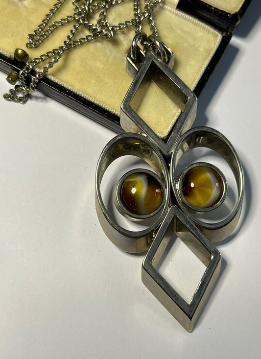 Vintage Silver Tone Geometric Pendant Necklace